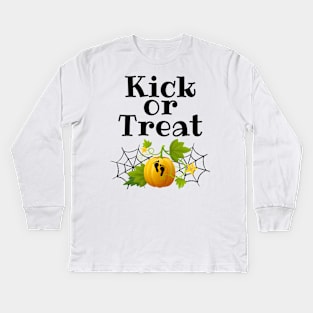 Kick or treat Halloween Pregnancy Kids Long Sleeve T-Shirt